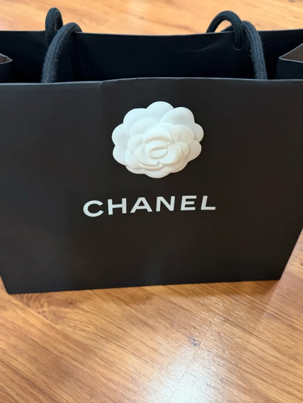 Chanel paper shopping bag - black with white rose detail